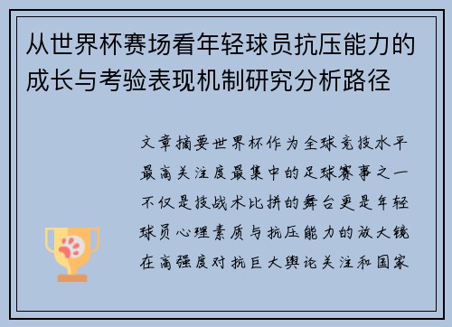 从世界杯赛场看年轻球员抗压能力的成长与考验表现机制研究分析路径